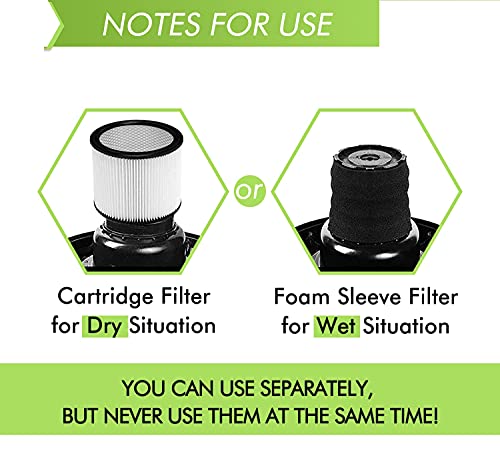 Replacement 90304 90350 90333 9030462 Cartridge Filter Foam Sleeve Compatible With Shop-Vac 5 Gallon Up Wet/Dry Vacuum Cleaners Compare To Part # 90304,90585 #TOP4