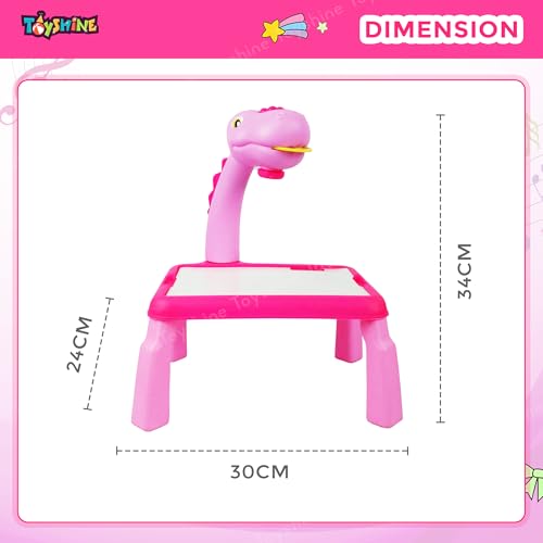 Image of Toyshine Dino Theme Smart Projection Drawing Board with Music Include Art Supplies Doodle Table Kit | Trace and Draw Projector Toy for Kids Age 3+ (Pink)
