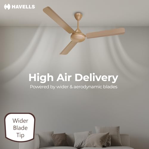 Havells Mozel XP 1200mm Ceiling Fan, Best in Class Base Fan with High Air Delivery, Energy Saving & 100% Pure Copper Motor | 2 Year Warranty | Desert Gold - Image 4
