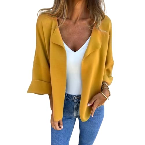 Women's Casual Faux Suede Jacket Lightweight Cardigan 3/4 Sleeve Cropped Jacket Open Front Cardigans Fashion Fall Coats