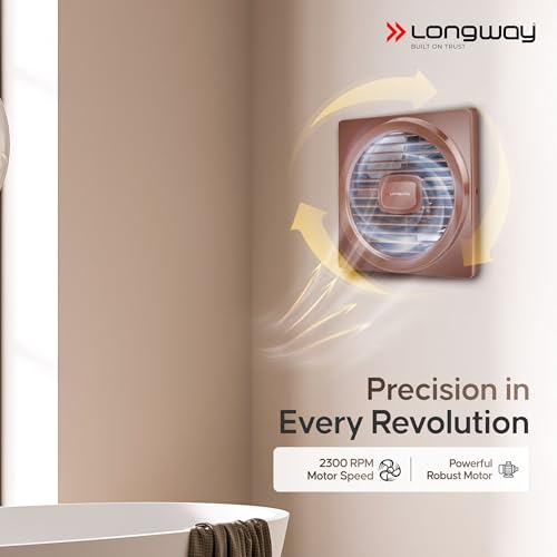 Image of LONGWAY Gusto 6 Inch 150 mm Energy Efficient Exhaust Fan | High Speed Powerful Motor | Noiseless Operation & Easy to Clean | Suitable for Bathroom, Kitchen, Office | 2 Years Warranty (Brown)