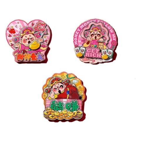 3pcs 2025 Chinese New Year Facai Get Rich God of Wealth 3D Magnets Refrigerator Magnet Sticker Whiteboard Magnets Chic Office Resin Decorations Housewarming Gift Cover
