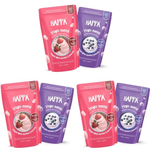 Image of Happa Blueberry & Strawberry Greek Yogurt Melts | 100% Greek Yogurt Candy for Babies, Kids & Adults | No Colours, No Artificial Flavours | Melt-in-Mouth | 8M+ | 20g Pack of 6