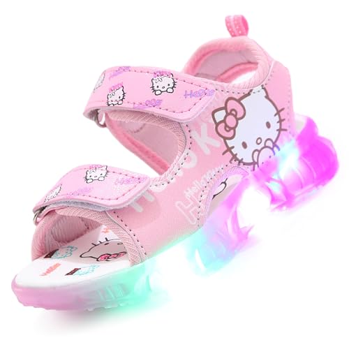 LCVibecx Zapatos con luz LED for niños con diseño de dibujos animados: sandalias de verano cómodas for niñas, suela ligera y luz intermitente, cierre de MAGIC TAPE(Rosa,29 EU)