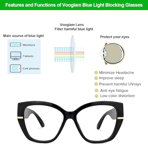 Image of VOOGLAM Oversized Blue Light Blocking Glasses, Cat Eye Fashion Glasses Frame for Women Anti Eyestrain & UV Gustavo