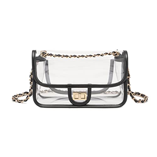 Image of Womens PVC Clear Purse Handbag with Chain Stadium Approved Clear Bag See Through Bag for Working and Concert