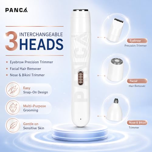 Image of PANCA Rechargeable 3-in-1 Women Trimmer | Multipurpose Facial Hair Remover for Face, Eyebrows, Upper Lip, Underarms & Bikini | Painless Electric Hair Removal Machine | USB Rechargeable | White