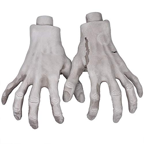 XONOR Halloween Skeleton Hands - 1 Pair Realistic Plastic Skeleton Zombie Hands for Halloween Terror Scary Props Decorations