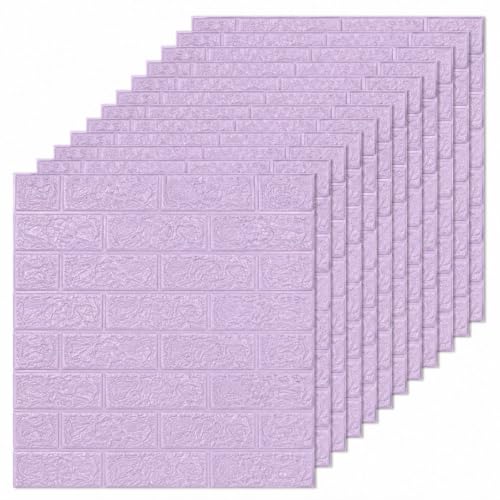 Image of 3D Brick Wallpaper for Wall | Self Adhesive PE Foam DIY Panel | Peel & Stick Decor for Home, Living, Bedroom & Office (70 x 77 cm, Appx 5.8 Sq Ft) (35, Purpal)