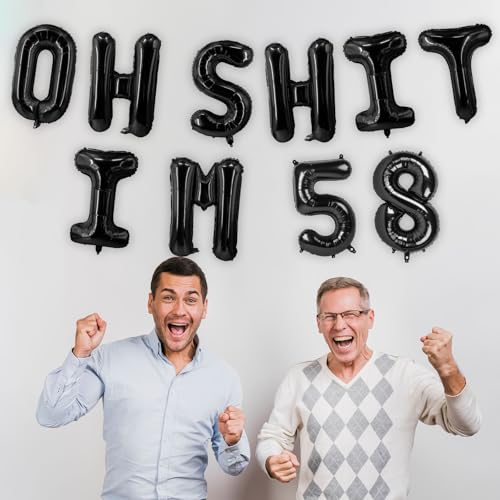 Image of Oh I'm 58! Latex Balloons 16 Inch Black Hallo Fifty Eight Cheers to 58 Years Old Theme Decor for Man Woman Happy 58th Birthday Party Photo Studio Prop Flag Decorations Favors Supplies