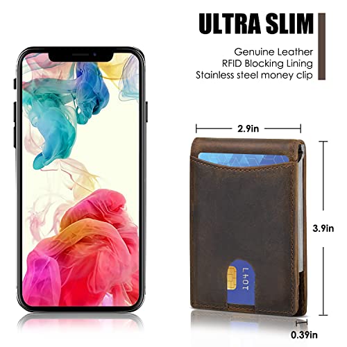 HRS Slim Wallets for Men, Genuine Leather Bifold Men's Wallet RFID Blocking Minimalist Front Pocket with Money Clip - image 3