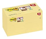 Post-it Super Sticky Notes Kanariengelb, Vorteilspackung mit 9+3 Blöcken Gratis, 90 Blatt pro Block, 47,6 mm x 47,6 mm, Farbe: Gelb - Extra-stark klebende Notizzettel für Notizen und To-Do-Listen