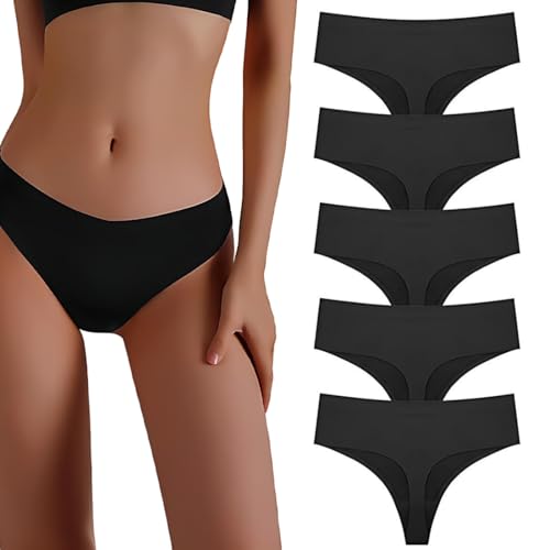 JUGUTA Tangas Mujer Pack, Lencería Sin Costuras, Bragas Ropa Interior Para Mujeres, Negro Multicolor Con Acabado Fino Que No Marca, Cómodos, Suaves Y Elásticos, 5 Piezas