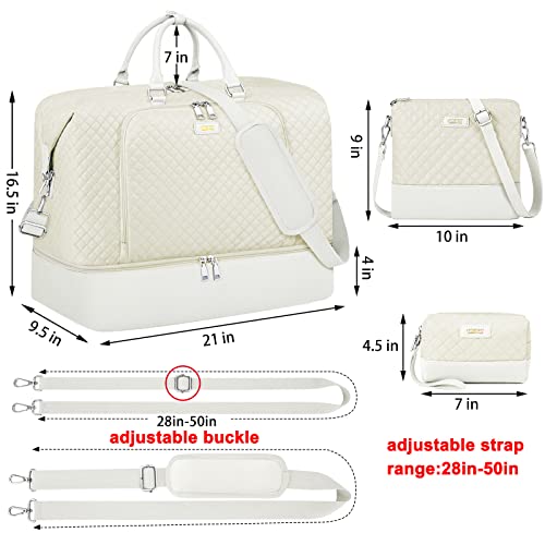Image of Travel Weekender Bag for Women, Overnight Bag with Shoe Compartment Oversized Travel Duffel Bag Carry On Tote 21 inch, J-Beige Diamond 3pcs, Large, Weekender Bag