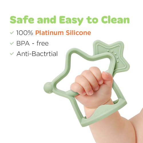 Image of Moyuum Silicone Star Teether Toy | Made in Korea, Provides Teething Relief, Wearable Wrist Teether is Easy to Hold, Drop Resistant Bracelet, Babies 3+ Months