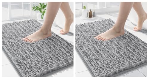 Image of Arotive Luxury Chenille Bathroom Accessories, Ultra Soft Bath Rugs Size 24x16 and 30x20 in Light Grey, 2 Item Bundle