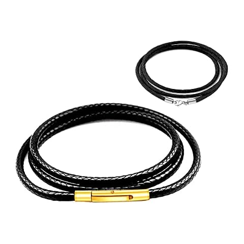 Findout 2mm black Waterproof Braided Leather Necklace Wax Rope Chain For Men, Waterproof Braided Leather, No Gemstone Cover