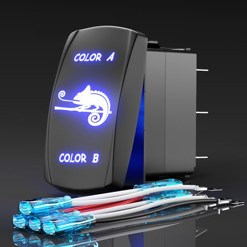 Okerny 7-Pin ON-OFF-ON DPDT Rocker Switch for Dual Color Marker Clearance Lights, Dual Control with Blue LED Backlight, Compatible with Truck, Bus, RV, ATV, Marine Boat, Golf Cart