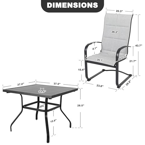 Image of NUU GARDEN 5 Piece Outdoor Dining Set, 4 Textilene Dining Chairs and 37 inch Square Dining Table with 1.57 inch Umbrella Hole, for Backyard, Patio, Garden, Gray and Black