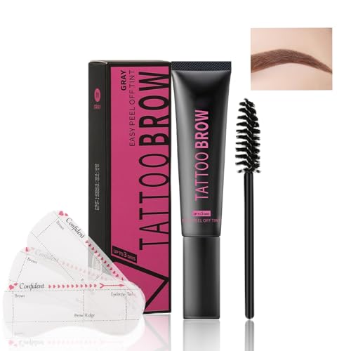 Teinture Sourcil,Coloration Sourcil Professionel Doux et Sûr,Effet Longue Durée Jusqu'à 3 Jours,Gel Sourcils Waterproof avec 3 Pochoir Sourcils,Résultat Naturel Non Collant & Sans Résidus-Marron Foncé
