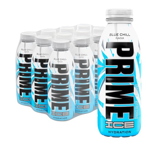 PRIME Hydration Ice Blue, bebidas deportivas, con electrolitos mejorados para una hidratación óptima, 250 mg de BCAA, vitamina B, antioxidantes, bajo contenido en azúcar, 16,9 fl oz, paquete de 12