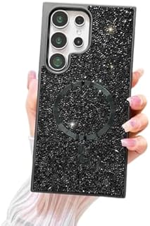 جراب مغناطيسي متوافق مع سامسونج جالاكسي S23 الترا، جراب شفاف لامع فاخر مضاد للصدمات من نيكست ستور، لون أسود