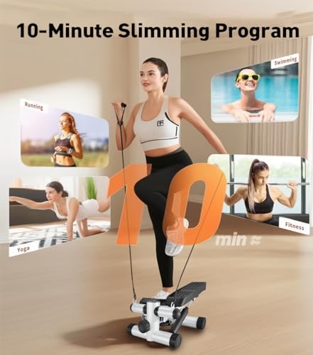 Mantianstar Steppers for Exercise, Stair Stepper with Resistance Bands, Mini Stepper with 300LBS Loading Capacity, Hydraulic Fitness Stepper with LCD Monitor (Black+White)