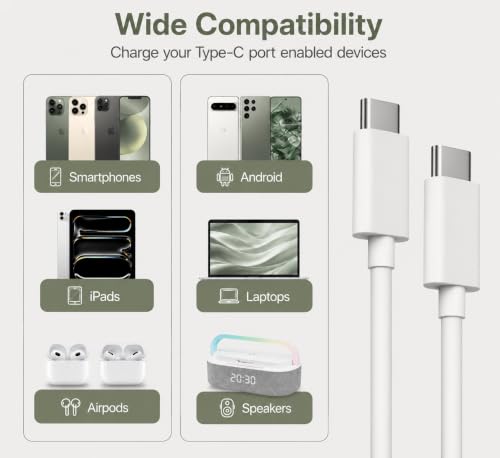 Image of 45W Type C to Type C Cable 1 Meter compatible with Samsung Galaxy S25 Ultra, S24 Ultra, S23 Series, A55, A35, Z Fold and Z Flip, USB-C (White)