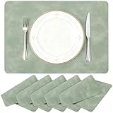 ZEONHEI Juego de 6 manteles individuales lavables, color verde, 43 x 30 cm, manteles individuales rectangulares, manteles individuales verdes, resistentes al calor y antideslizantes, de piel para