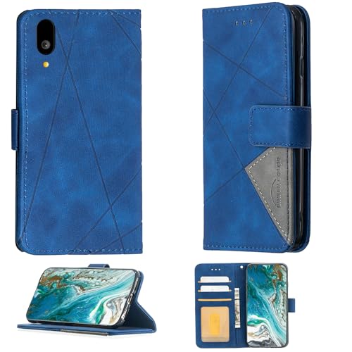 Aroepurt Case Compatible for Sharp Basio Active2 Phone Case Cover [with Tempered Glass Screen Protector] Flip Stand Cover PU Leather Wallet Case Blue
