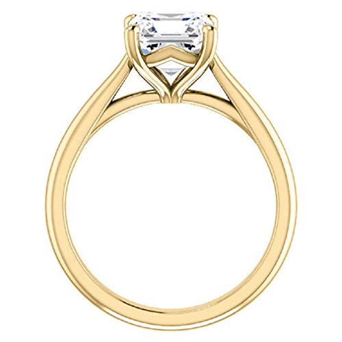 10K/14K/18K Solid Yellow Gold Handmade Engagement Ring, 2 Ct Asscher Cut Moissanite Solitaire Ring, Diamond Wedding Ring Set For Women/Her, Anniversary/Propose Gifts, Vvs1 Colorless #TOP1