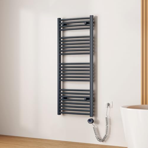 EMKE Scaldasalviette Elettrico Bagno,Curvo,120 x 50cm, 500W,Termoarredo Asciugamani da Bagno con WIFI Termostato,Antracite,Radiatore da Bagno