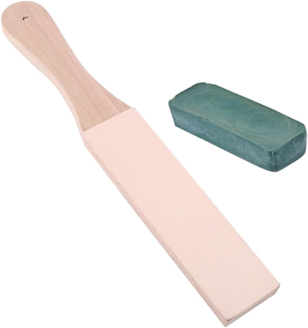 2pcs Two-sided Leather Strop with Handle for Razor and Kitchen Knives