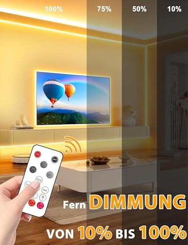 Lamomo COB LED Streifen 10M, Warmweiss Dimmbar Neon Led Leiste, Wasserdicht 3000K Led Strip mit Fernbedienung, 10mm Breit, Silikon Flexibel Band für Schlafzimmer Innen Außen Küche Deko, CRI90+