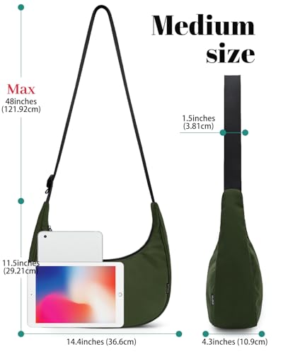 Image of Iioscre Medium Nylon Crossbody Crescent Bag for Women Men, 2 Zippers Crossbody Hobo Bag with Adjustable Strap & Inner Pockets
