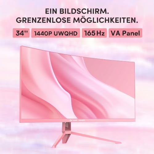 Great voell 34 Zoll Curved Gaming Monitor Pink, UWQHD, FreeSync – Ansicht 2
