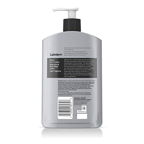 Lubriderm Men's 3-In-1 Lotion Enriched With Soothing Aloe For Body And Face, Non-Greasy Post Shave Moisturizer With Light Fragrance, 16 Fl. Oz #TOP1