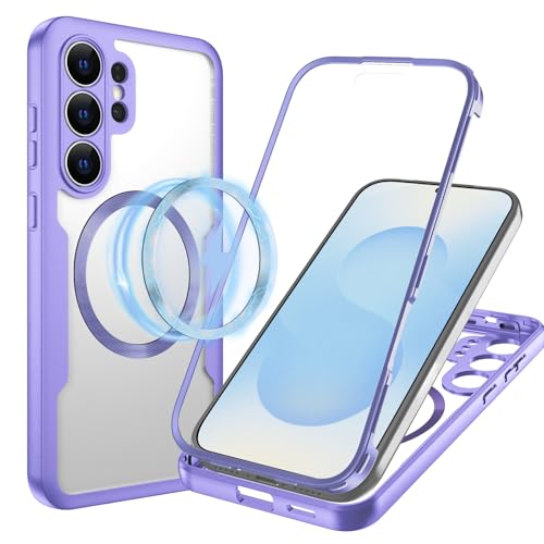 WeiCase Hülle für Samsung S26 Ultra, Kompatibel mit Mag-Safe, 360 Grad Rundumschutz Handyhülle mit Integriertem Displayschutz Stoßfest Ultradünn Transparent Silikon Schutzhülle, Lila