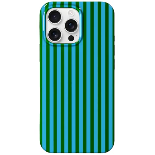 Hython for iPhone 16 Pro Max Case Cute Striped Aesthetic Design Simple Stripes Cover 6.9", Thin Slim Soft TPU Bumper Shockproof Rubber Protective Phone Cases for Women Girls Girly Boys, Green and Blue by Hython - Used condition - US$9.71