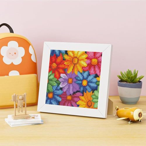 Image of Tiwabb Flower Cross Stitch Kits for Adults Beginners,Stamped Cross Stitch Kits with Framed,Embroidery Kit for Beginners,Full 11CT Cross-Stitch Arts and Crafts for Adults 7x7inch