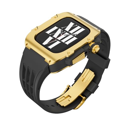 Correa de reloj de goma de flúor resistente al sudor con caja metálica para iWatch 45mm