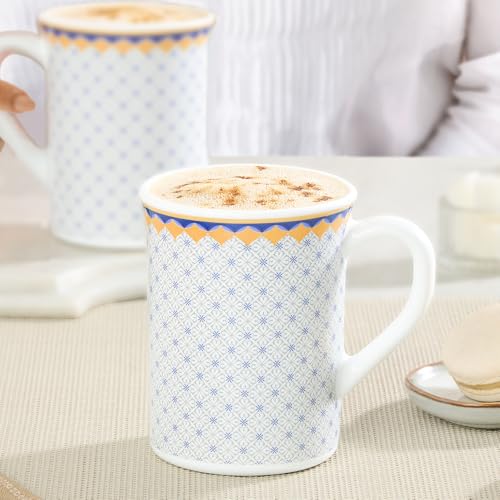 Image of Larah by BOROSIL 350ml x 2pc Opalware Kosmia Tea /Coffee Mug Set, Microwave & Dishwasher Safe Embossed Design Crockery Ideal for Daily Use & Gifting