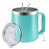 Termo para Cafe de Acero Inoxidable 400ml, Termo Taza para Café con Tapa Hermética, Pajita y Cepillo de Limpiezar, Taza...