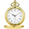 Tiong Gold Smooth Steel Bracket Design Men's Pocket Watch Roman Numerals Quartz Pocket Watches with Chain for Men Women #1