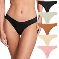 Fiohiros 5-Pack Seamless Women Underwear Thong, Low Rise No Show G-String Panties, Comfortable Breathable Invisible Undies (AU, Alpha, Large, Regular, Regular, 5pack-Multicolored)