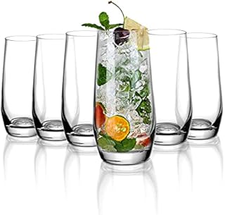 Amisglass Highball Glasses Set of 6, 100% Lead Free Premium Crystal Clear Drinking Glasses, Clear Water Glasses with Heavy Weighted Base for Mixed Drinks, Water and Juice - 380ml