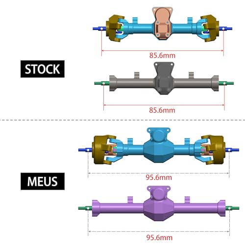 MEUS Racing Isokinetic 3-Section CVD Front and Rear Axles Maximum Steering Angle 52° Wider +5MM for Axial SCX24 Deadbolt C10 JLU Gladiator Bronco 1/24 RC Crawler Upgrade (Front and Rear- Black)