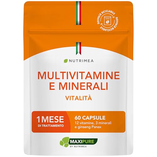 Multivitamine e Minerali | Multivitaminico Completo Con 12 Vitamine, 3 Minerali e Ginseng Panax | Immunità, Energia e Vitalità | Multivitaminico Uomo e Donna | Senza Magnesio Stearato