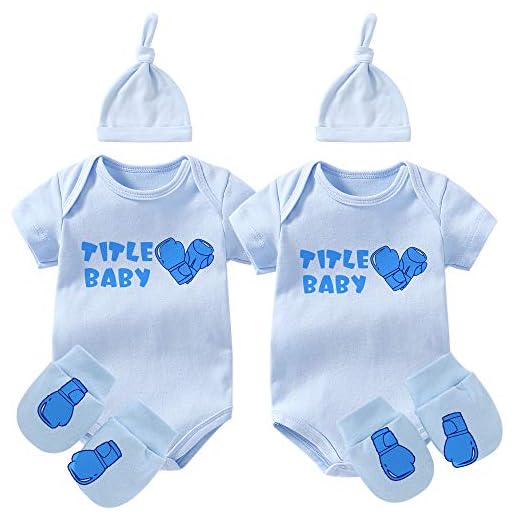 culbutomind Baby Zwillinge Body Boxhandschuhe Titel Baby Outfit Lustige Baby Strampler Baby Mädchen Kleidung Set Gr. 80, Blue Title Baby Boxset
