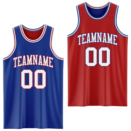 Custom Reversible Basketball Jersey Double Side Personalized Royal Blue Red White Practice Basketball Team Uniform Customize Plain Basketball Tank Tops Printed Name Number for Men Women Youth